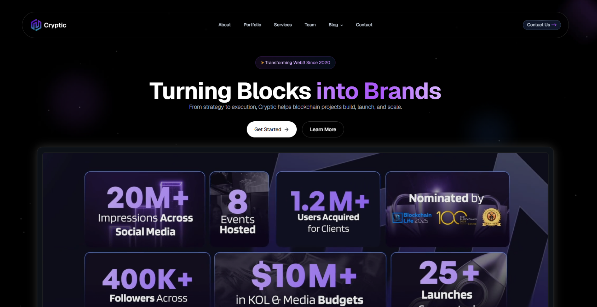 Cryptic crypto marketing agency homepage