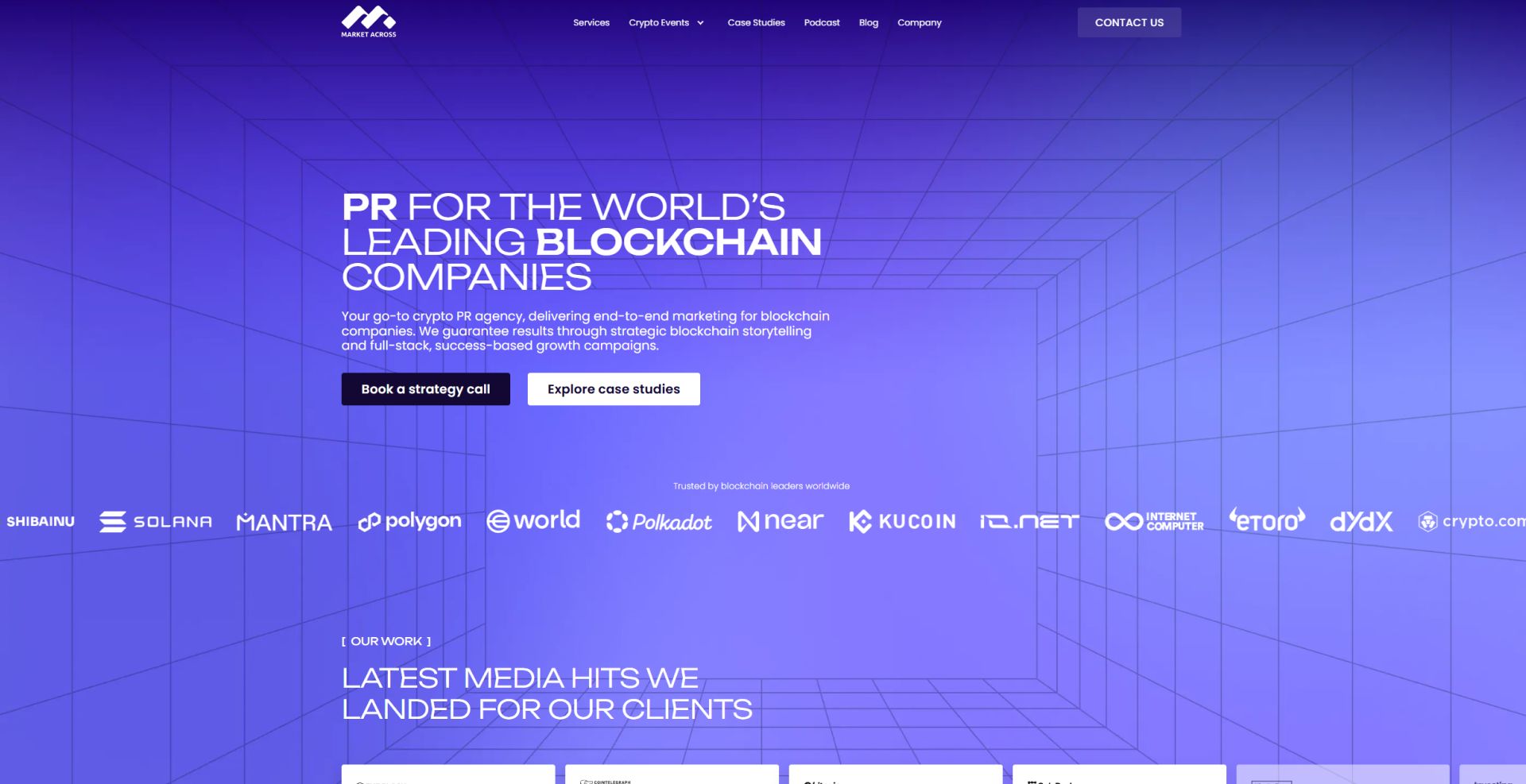 MarketAcross blockchain PR agency homepage