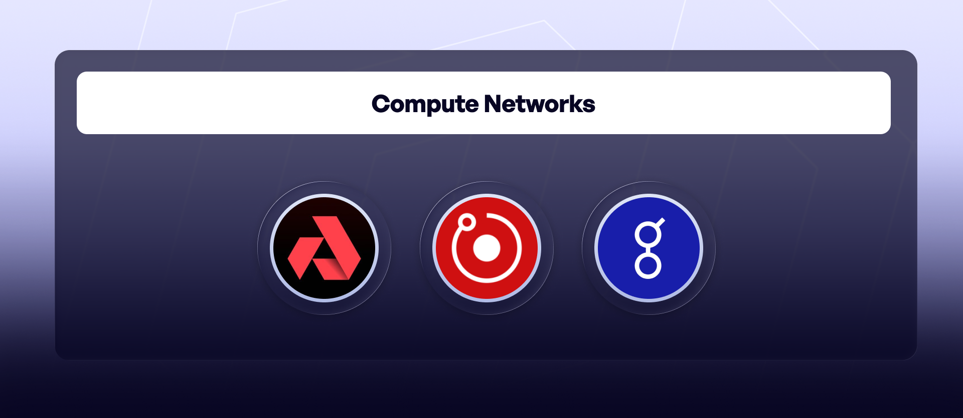 Decentralized compute network logos including Akash, Render, and Golem