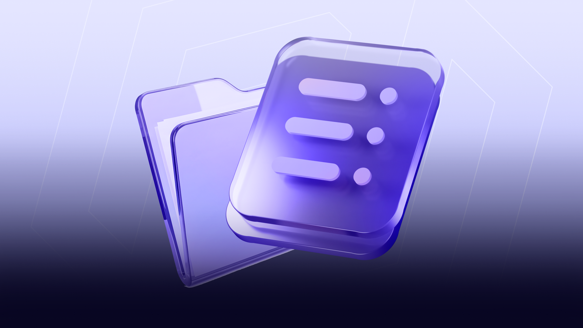 Glossy 3D purple folder with a structured checklist document overlay, illustrating the process of creating a brand guidelines document for consistent Web3 and crypto brand identity