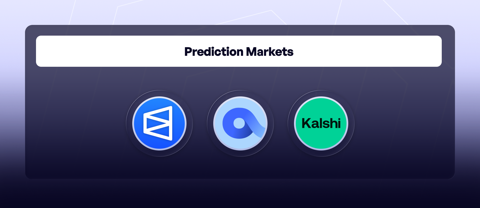 Crypto prediction market logos including Polymarket, Azuro, and Kalshi