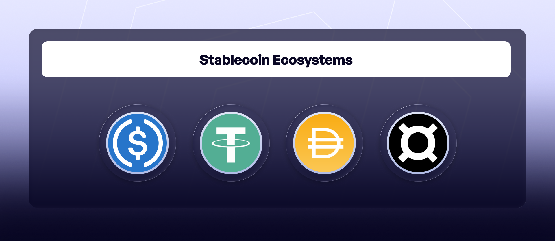 Stablecoin ecosystem logos including USDC, USDT, DAI, and FRAX