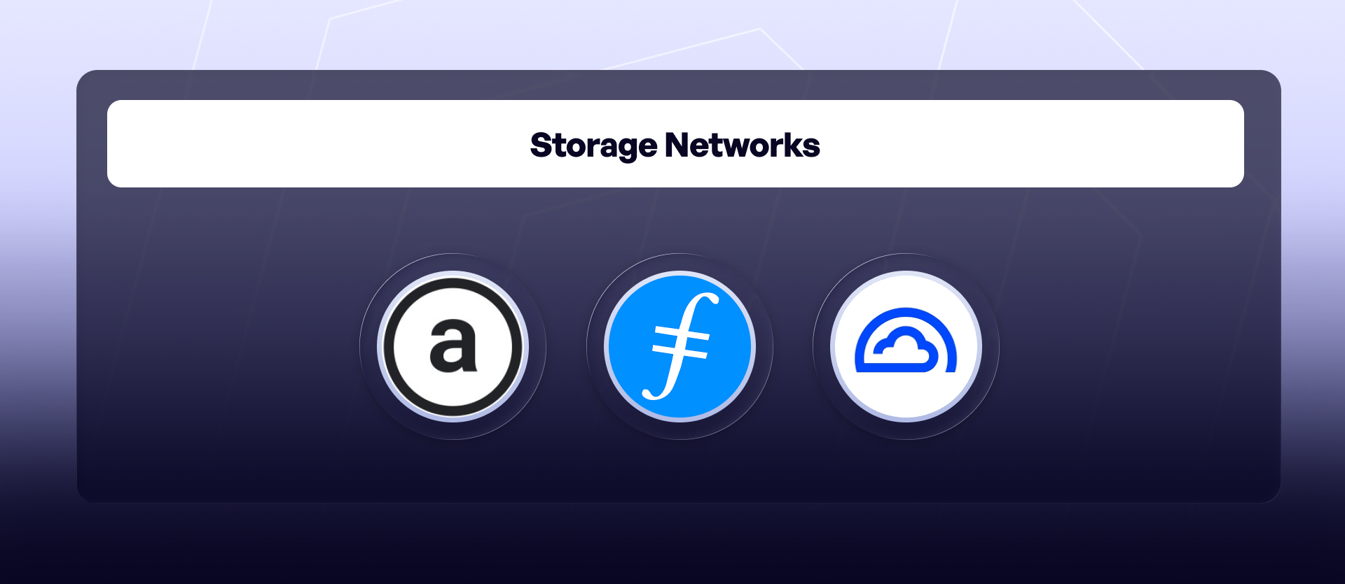 Decentralized storage network logos including Arweave, Filecoin, and Storj