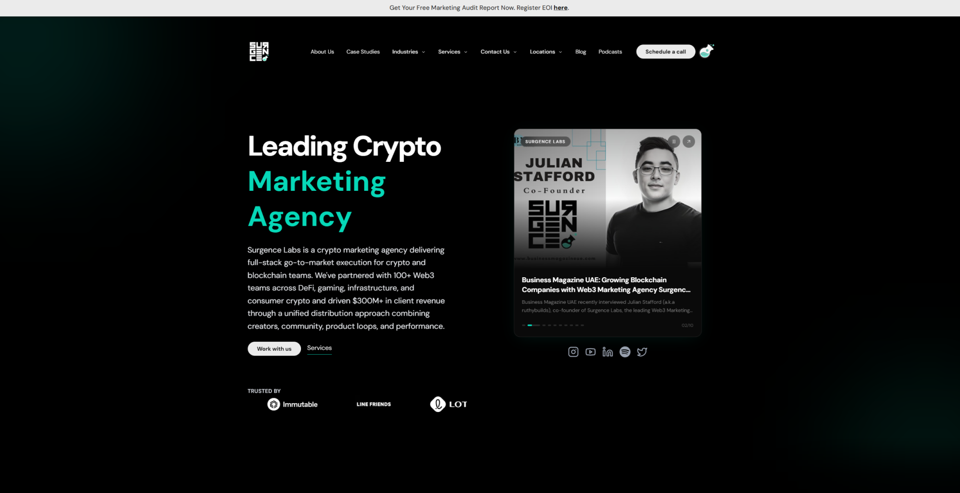 Surgence Labs leading crypto marketing agency homepage - blockchain go-to-market execution for Web3 teams