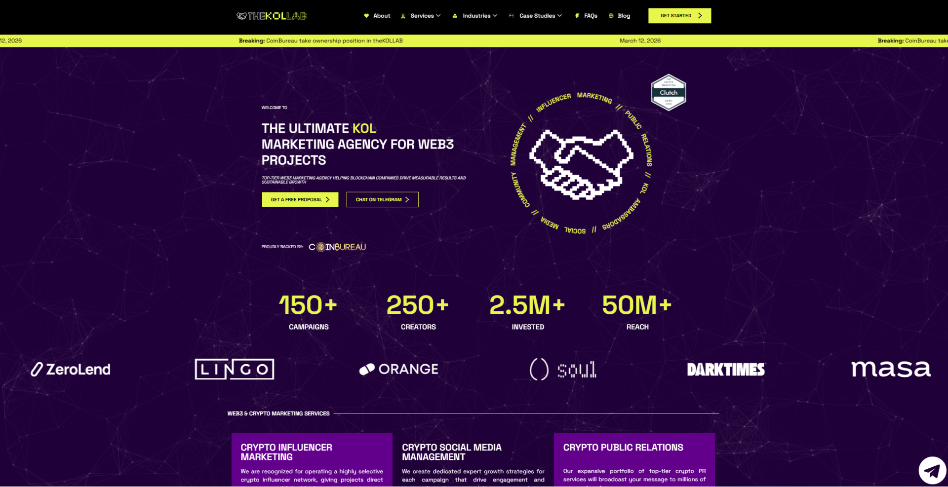 theKOLLAB Web3 KOL marketing agency - crypto influencer marketing with 50M+ reach, backed by CoinBureau