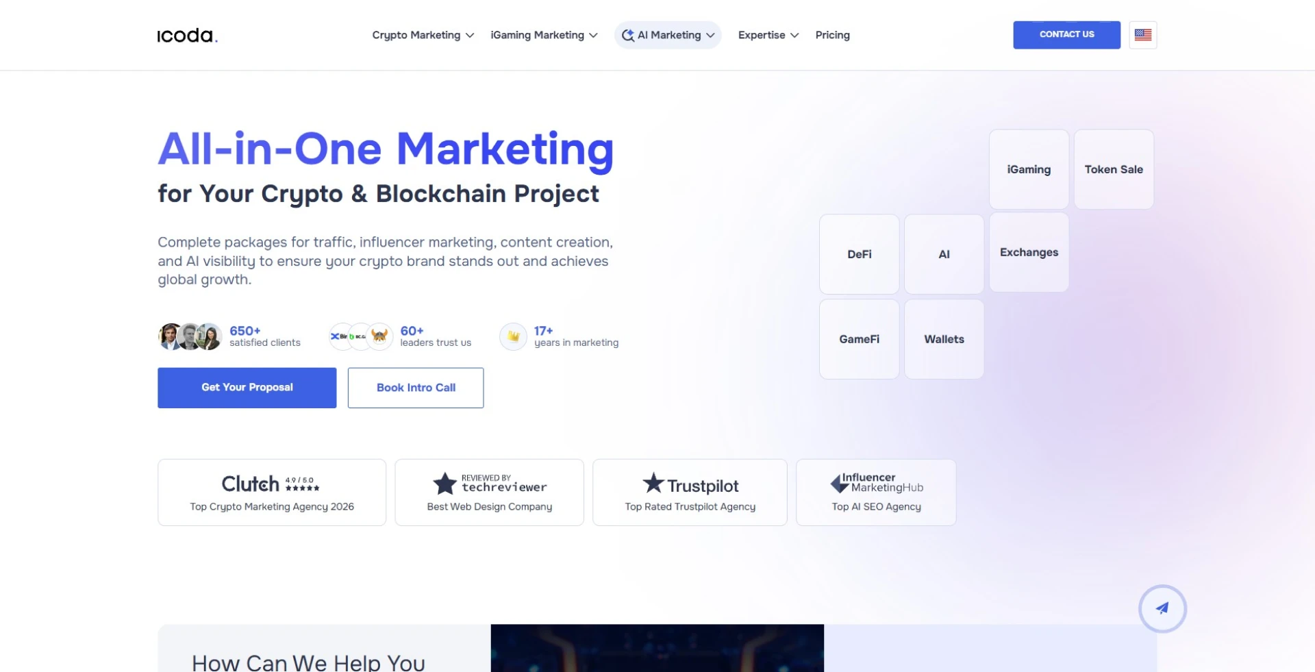 ICODA website, a full-service crypto marketing agency with reach across Asian and Korean markets
