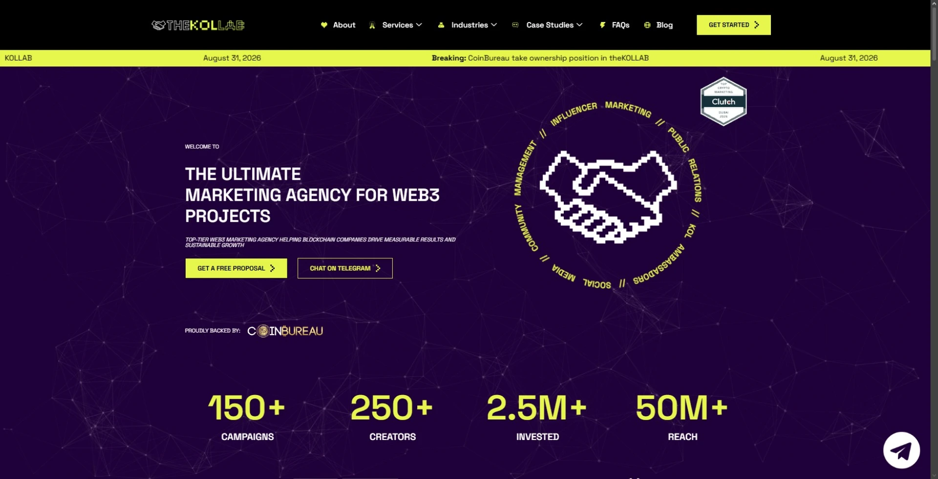 theKOLLAB website, a CoinBureau-backed crypto KOL and fundraising agency for token launches in Asia