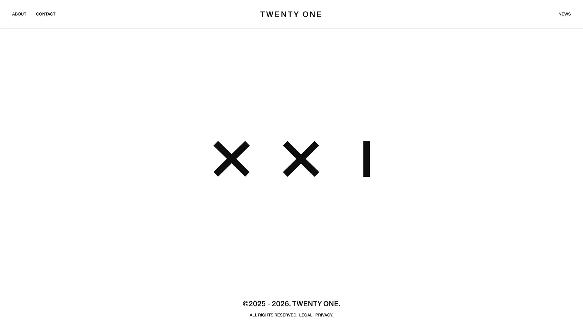 Twenty One Capital homepage with minimal XXI logo, one of the bitcoin treasury companies
