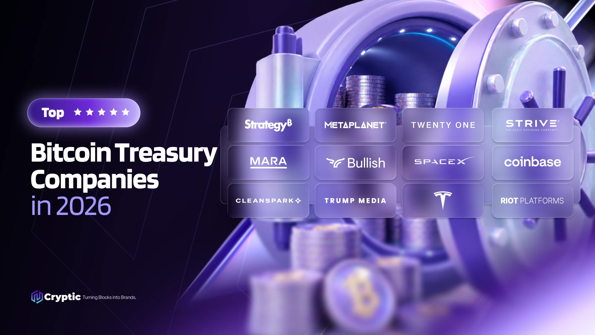 Bitcoin treasury companies in 2026: Strategy, Metaplanet, Twenty One, Strive, MARA and more, ranked by Cryptic