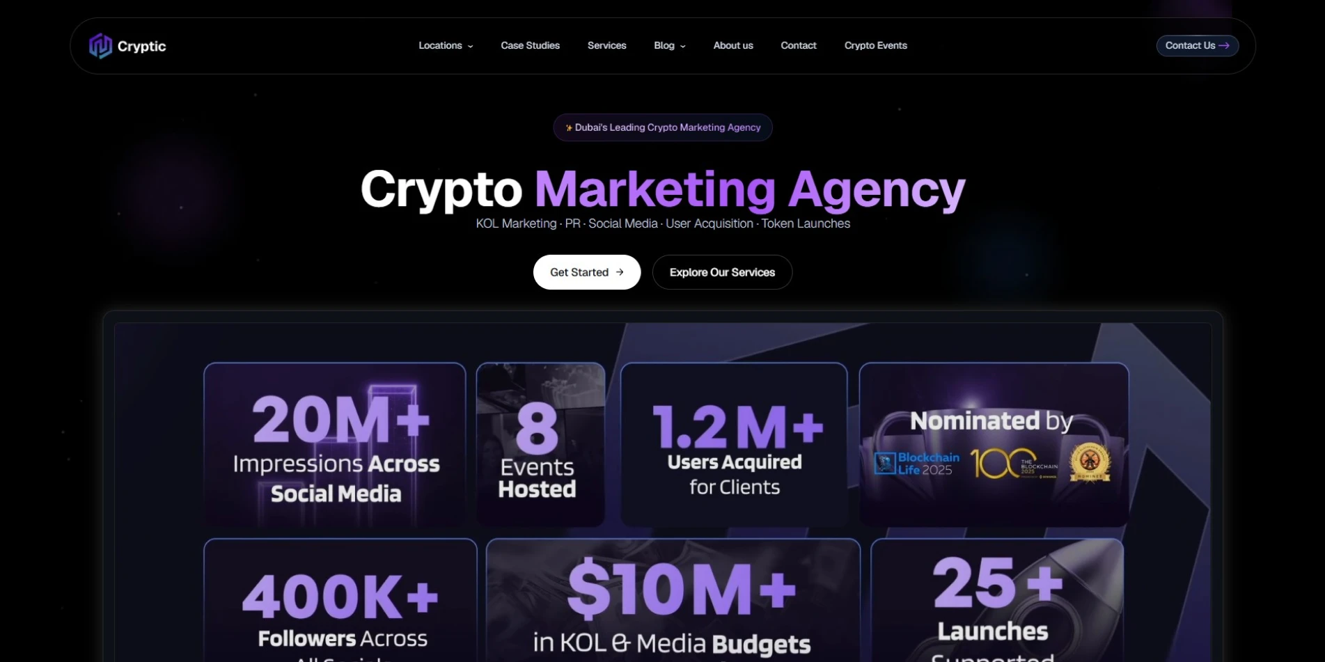 Cryptic crypto KOL marketing agency homepage
