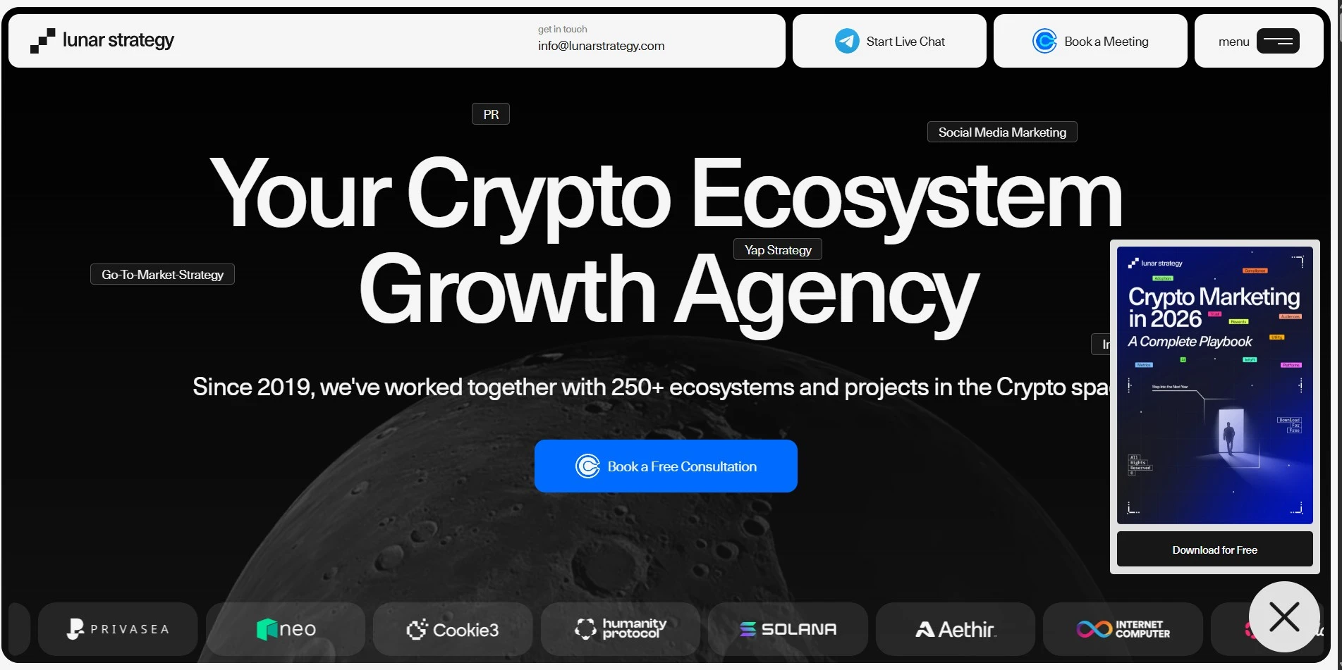 Lunar Strategy Web3 KOL marketing agency homepage