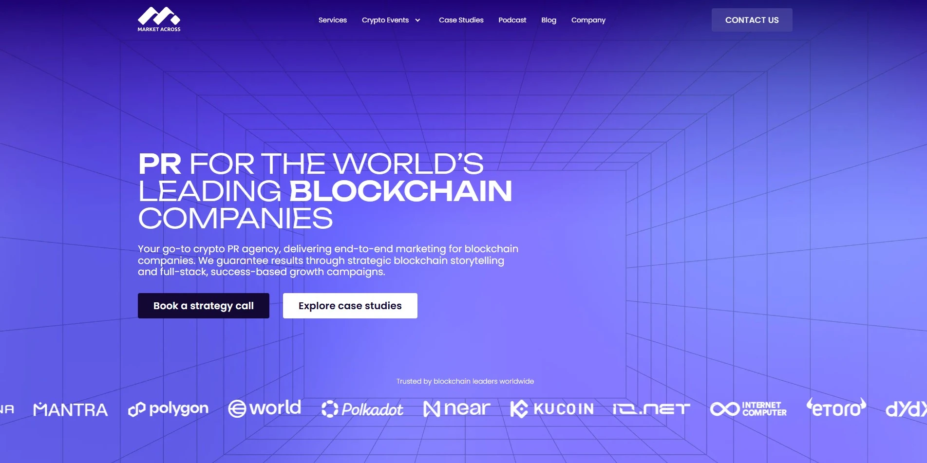 MarketAcross blockchain marketing agency homepage