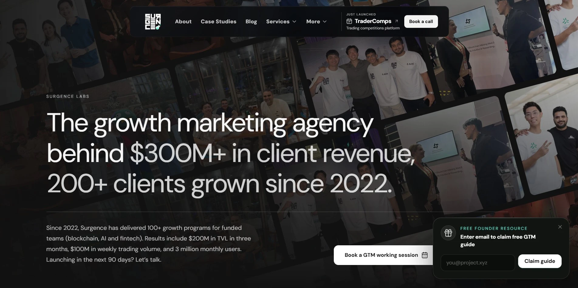 Surgence Labs performance based crypto KOL agency homepage